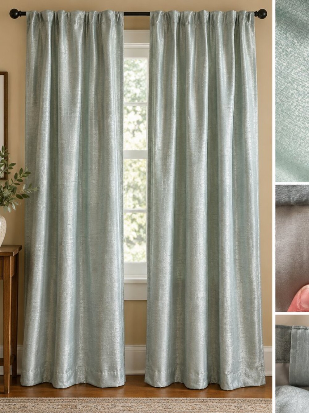 Canopy Aqua Silver Lined Back Tab Curtains 52x84 – Set of 2